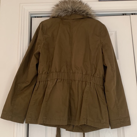 LOFT Utility Jacket with Removable Fur Collar, Color: Olive Green, Size: Large - Picture 6 of 6